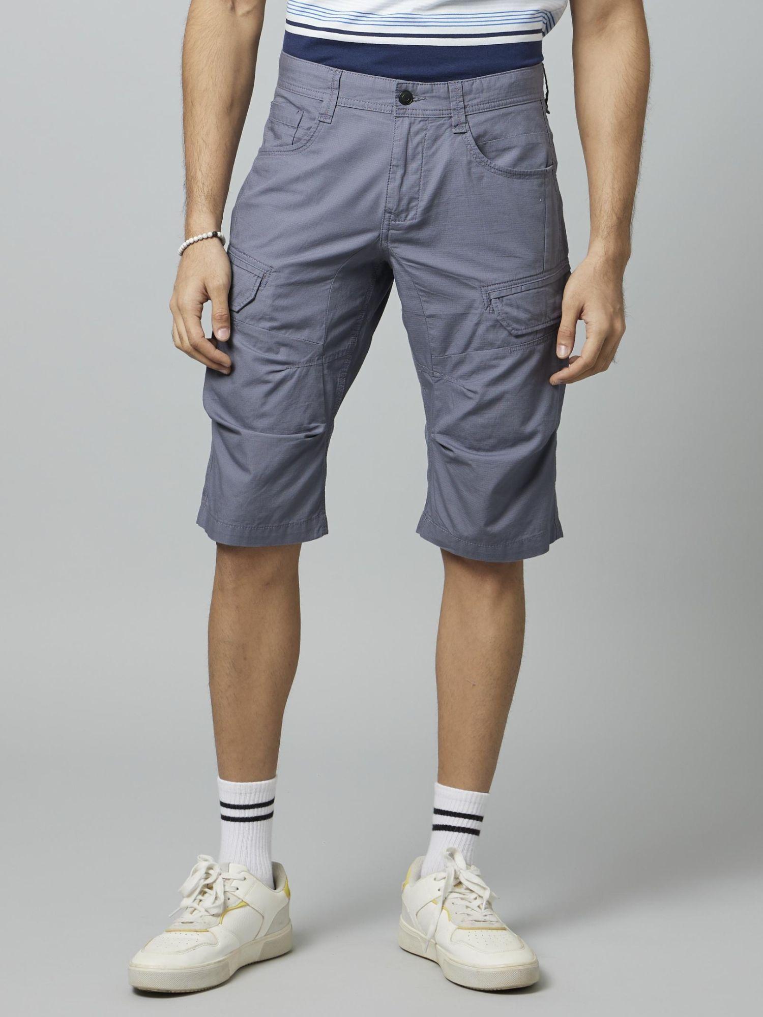 solid grey cotton cargo shorts
