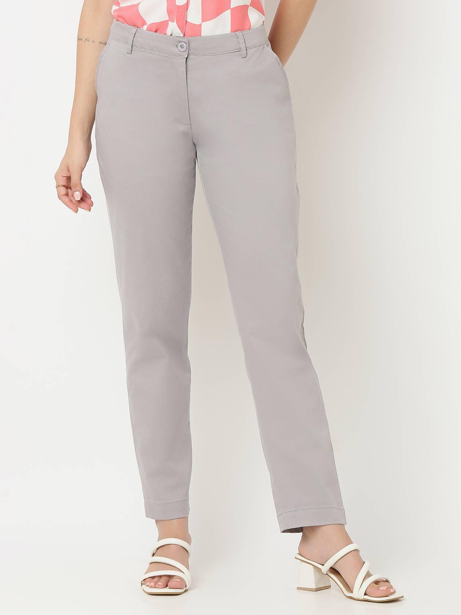 solid grey mid waist tapered fit trouser