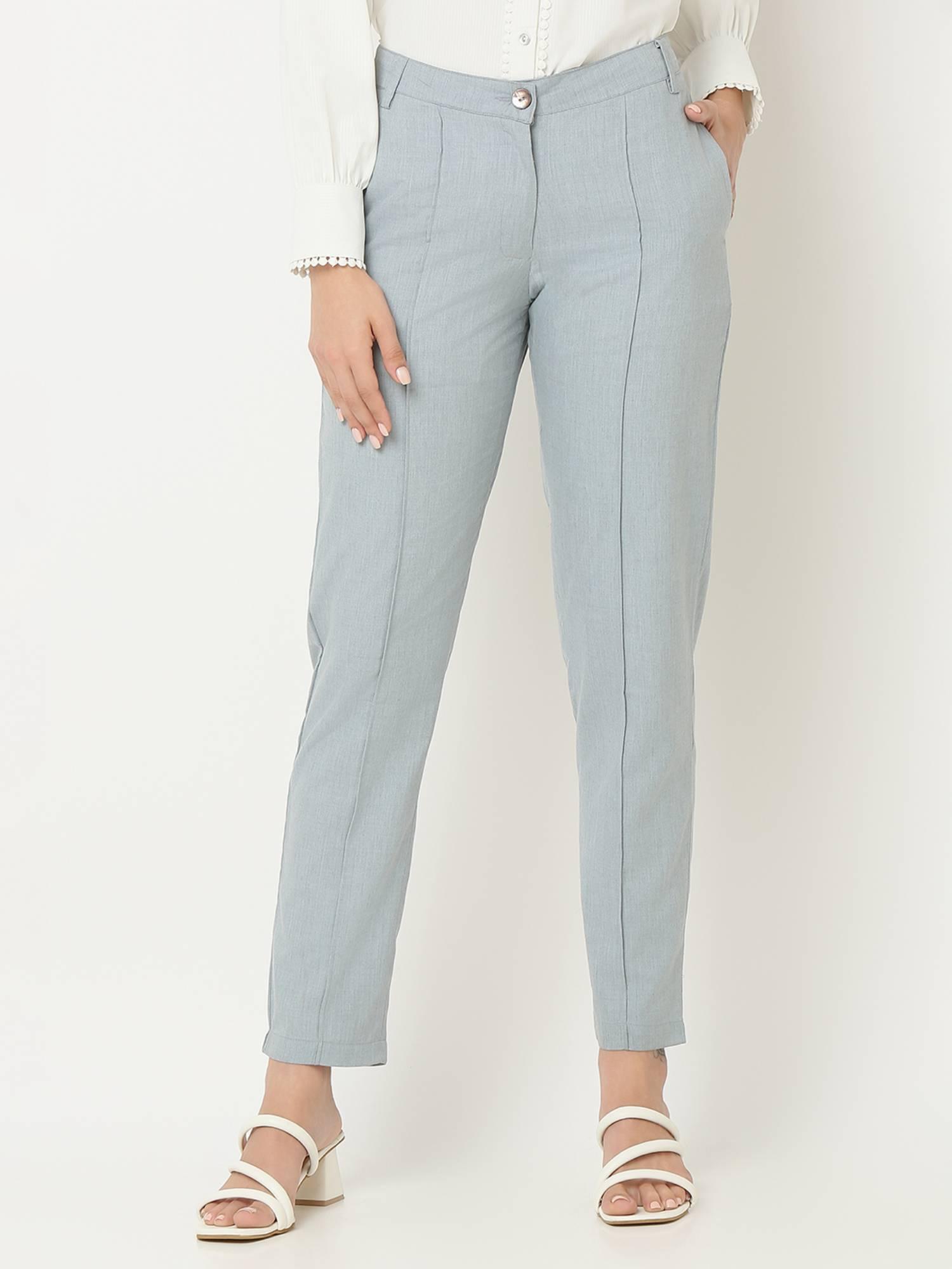 solid grey pleat detailing on the front trouser