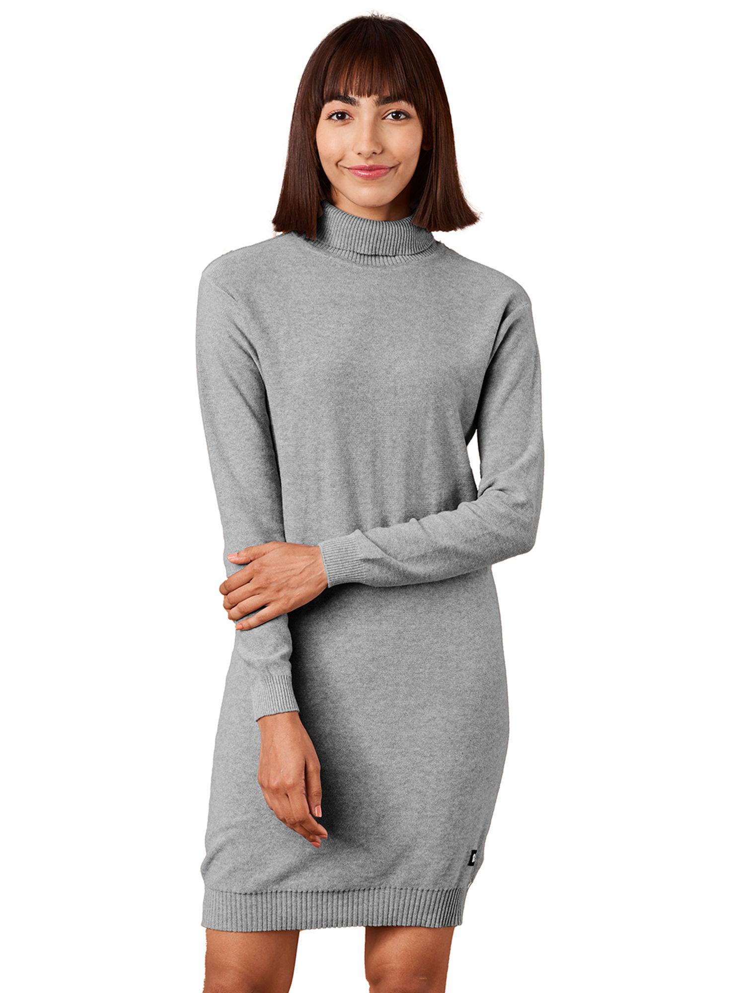 solid grey rib knit women sweater dresses for women