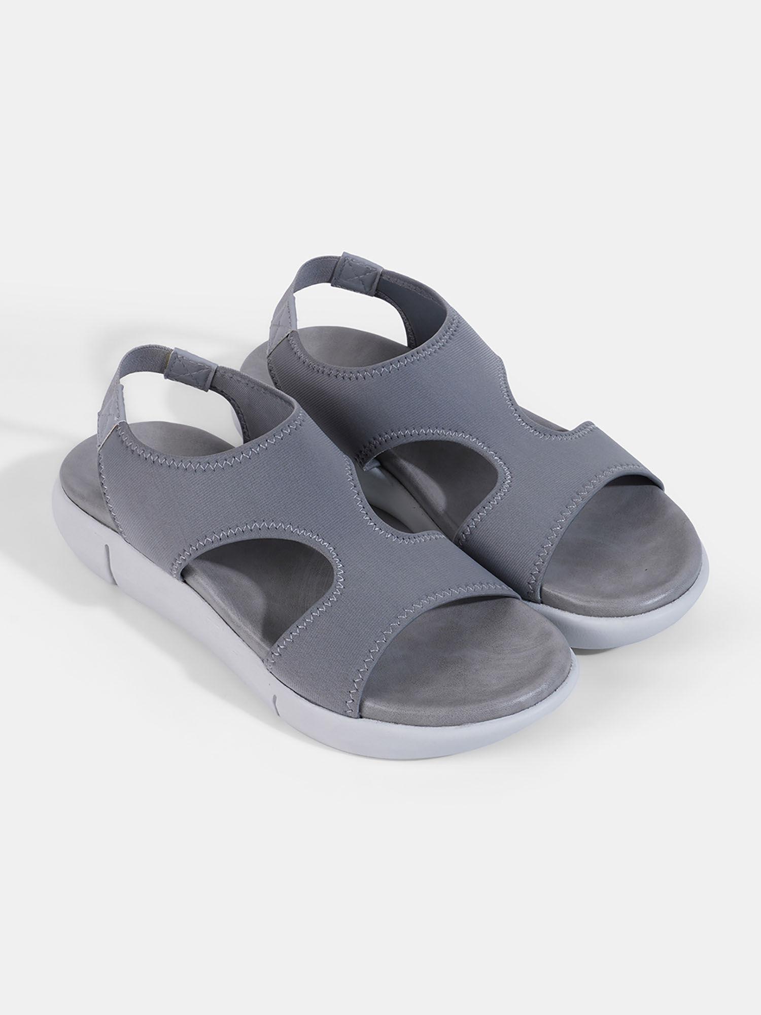 solid grey slip on sandals