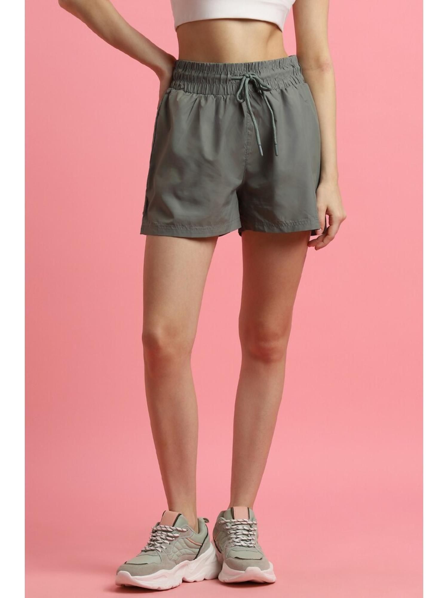 solid grey woven shorts