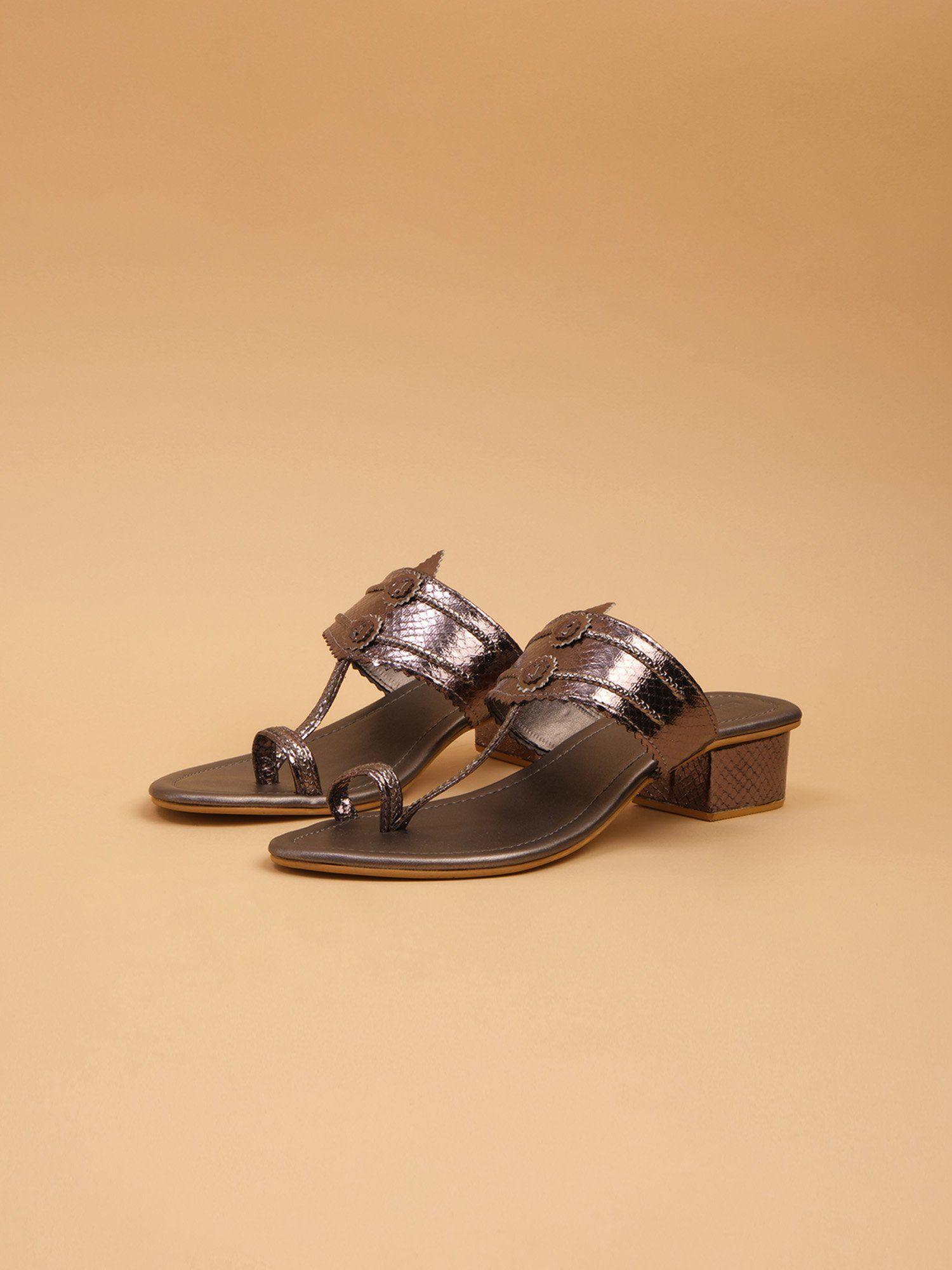 solid gunmetal toran kolhapuri heels