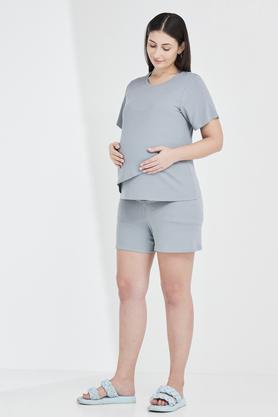 solid half sleeves cotton stretch women's maternity wear top - grey