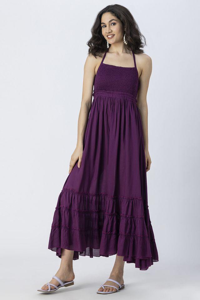 solid halter neck rayon womens full length dress