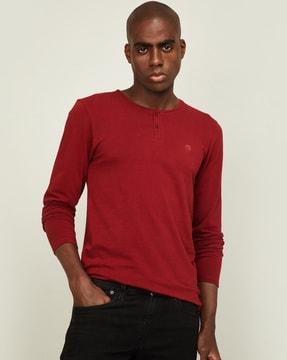 solid henley neck long t-shirt