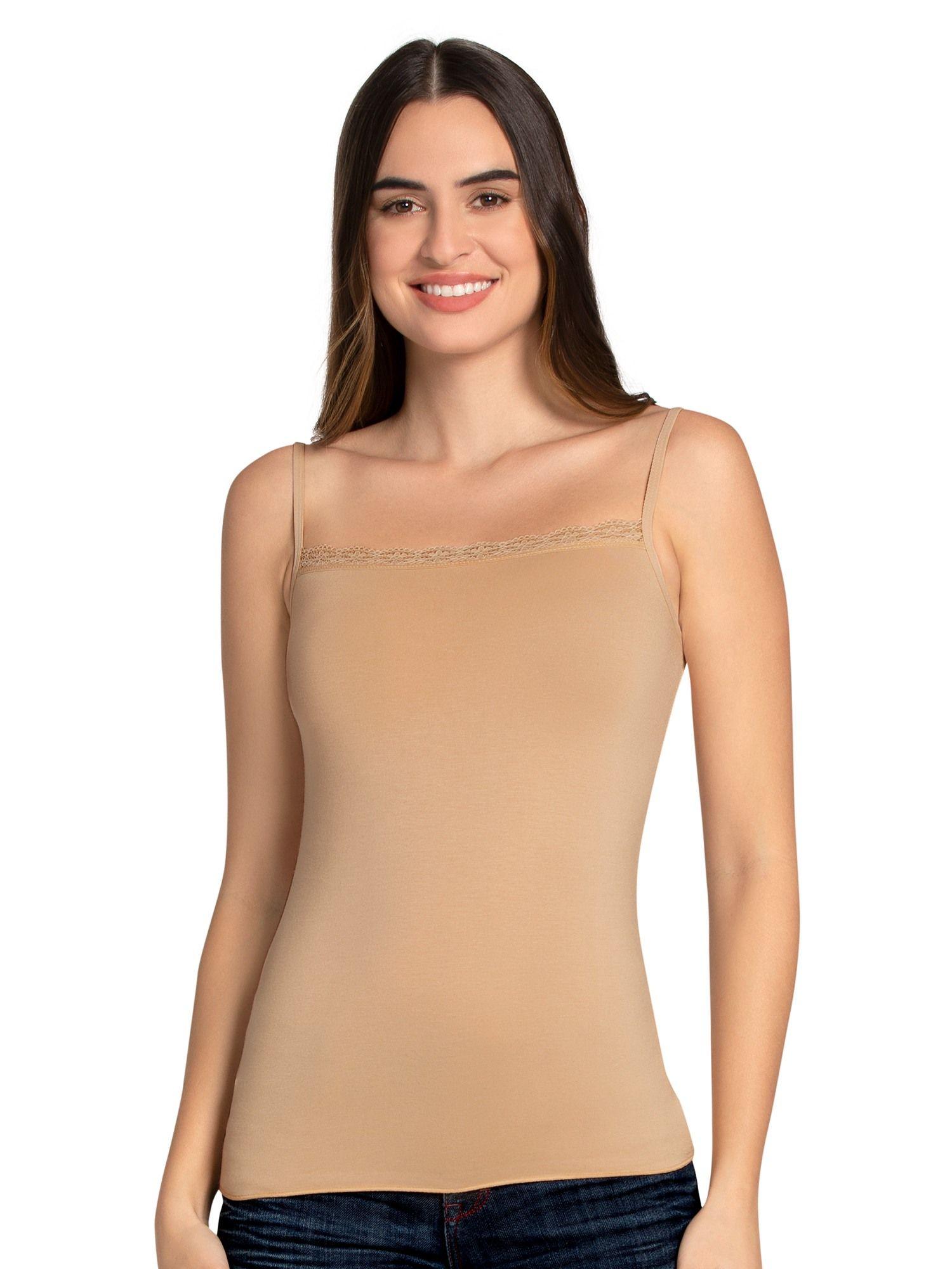 solid high coverage straight neck sleeveless camisole nude