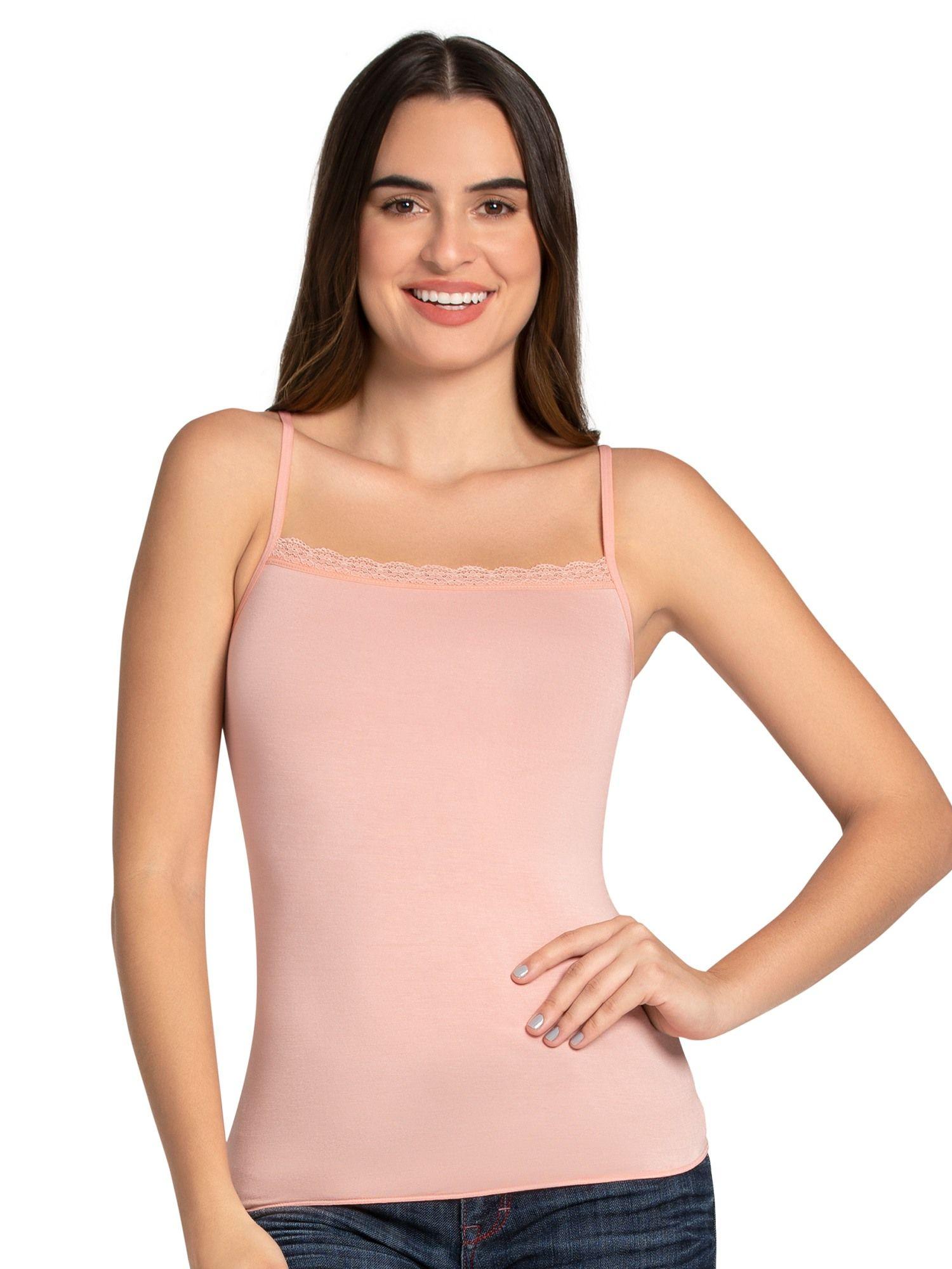 solid high coverage straight neck sleeveless camisole pink