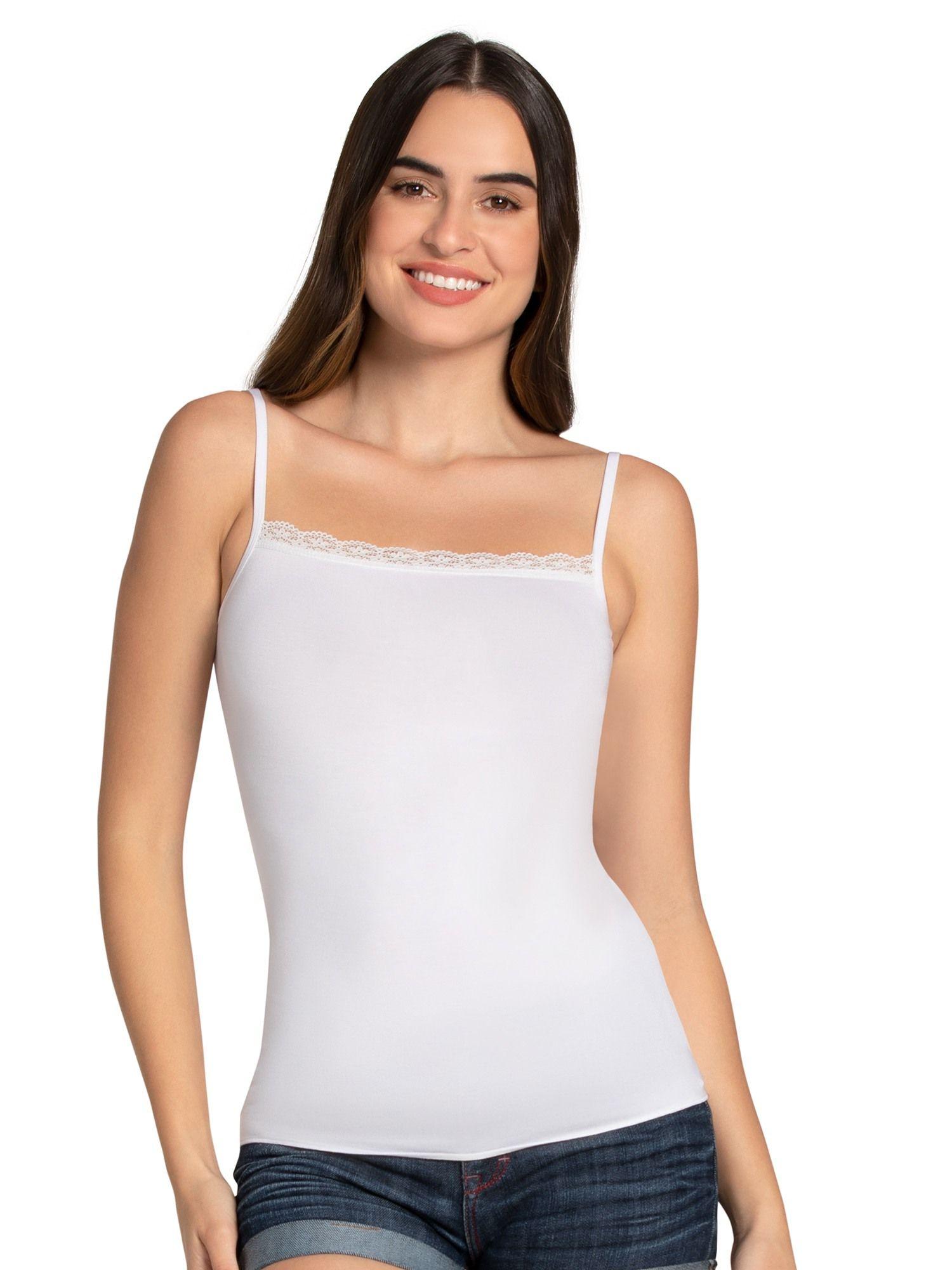 solid high coverage straight neck sleeveless camisole white