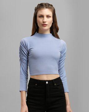 solid high neck crop top