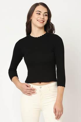 solid high neck viscose women's casual wear sweatshirt - black
