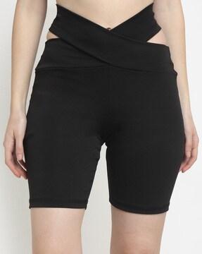 solid high rise cut out shorts