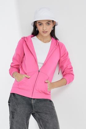 solid hood fleece women's sweatshirts - pink