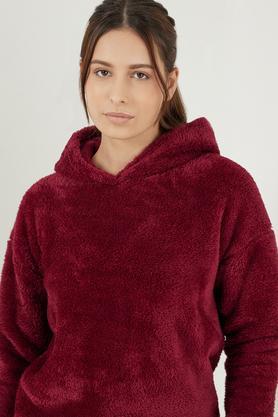 solid hood fur women's sweathirt - wine