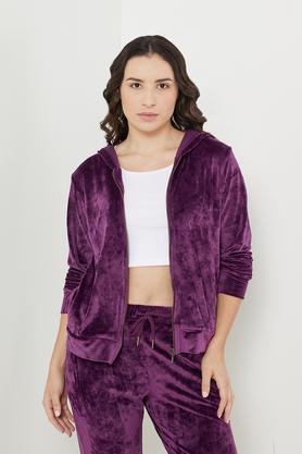 solid hood polyester women's sweathirt - purple