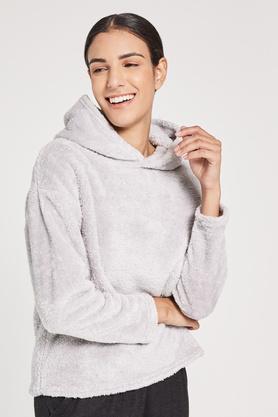solid hood polyester womens sweatshirt - ltgrey