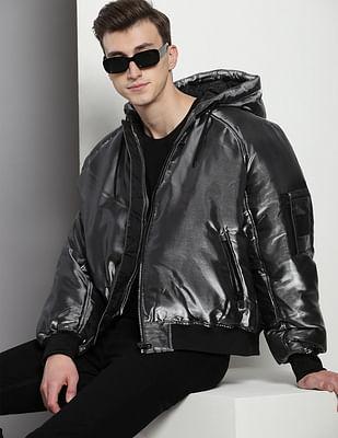 solid hooded bomber jacket