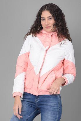 solid hooded polyester women's casual wear coat - pink