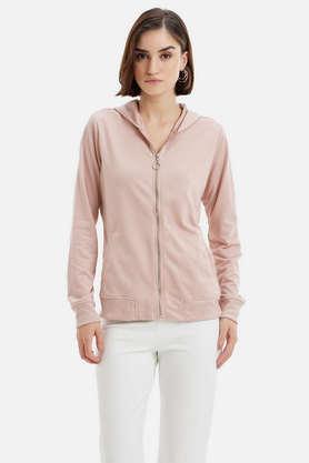solid hooded polyester women's casual wear sweatshirt - blush