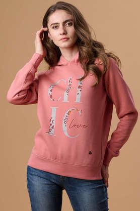 solid hooded polyester women's casual wear sweatshirt - coral