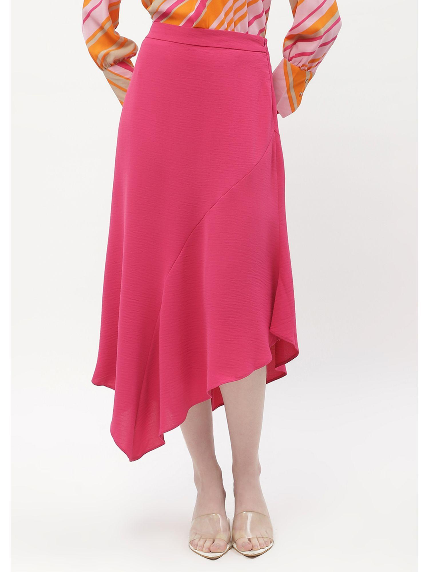 solid hot pink asymmetric skirt