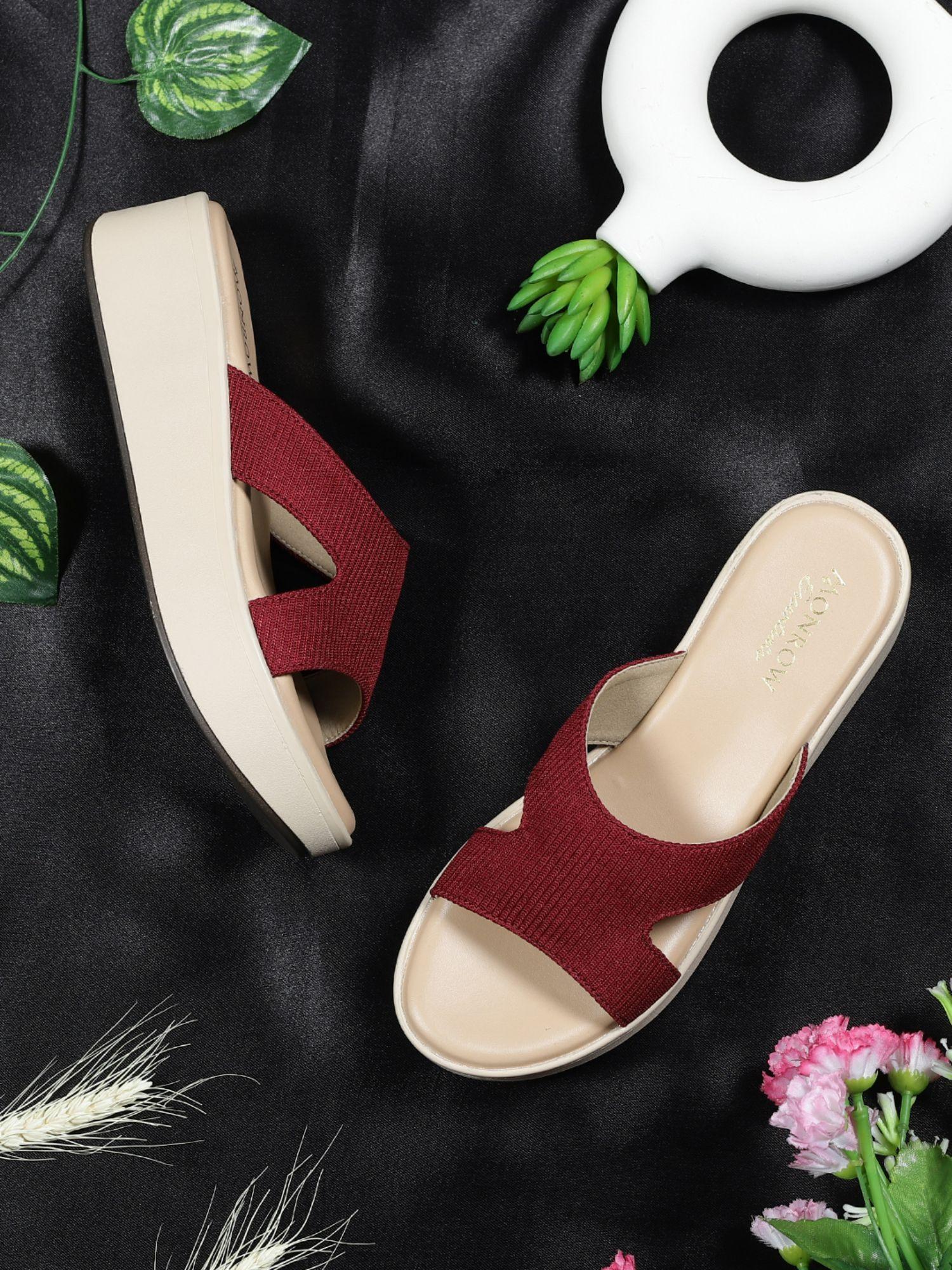 solid inaya maroon wedge heels