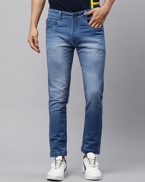 solid jeans with mid rise waist