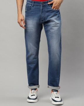 solid jeans with mid rise waist