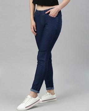 solid jeggings with elastic waist