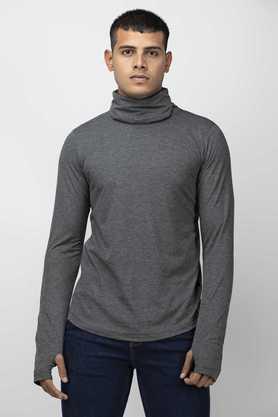 solid jersey turtle neck men's t-shirt - charcoal