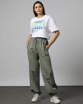solid joggers with drawstring waist