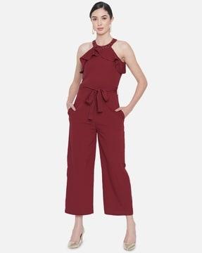 solid jumpsuit with belt