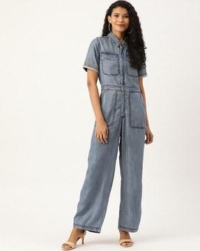 solid jumpsuit with flap pockets