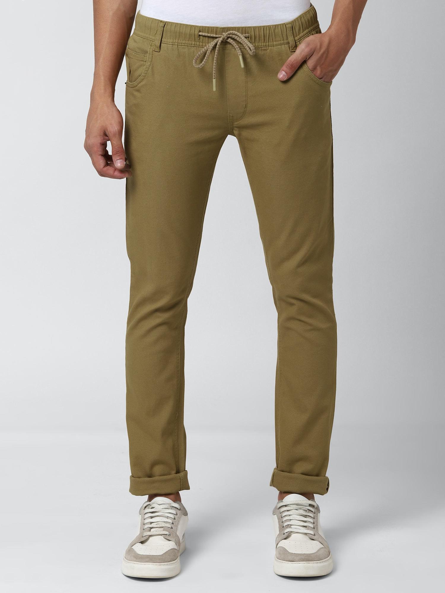 solid khaki casual trousers