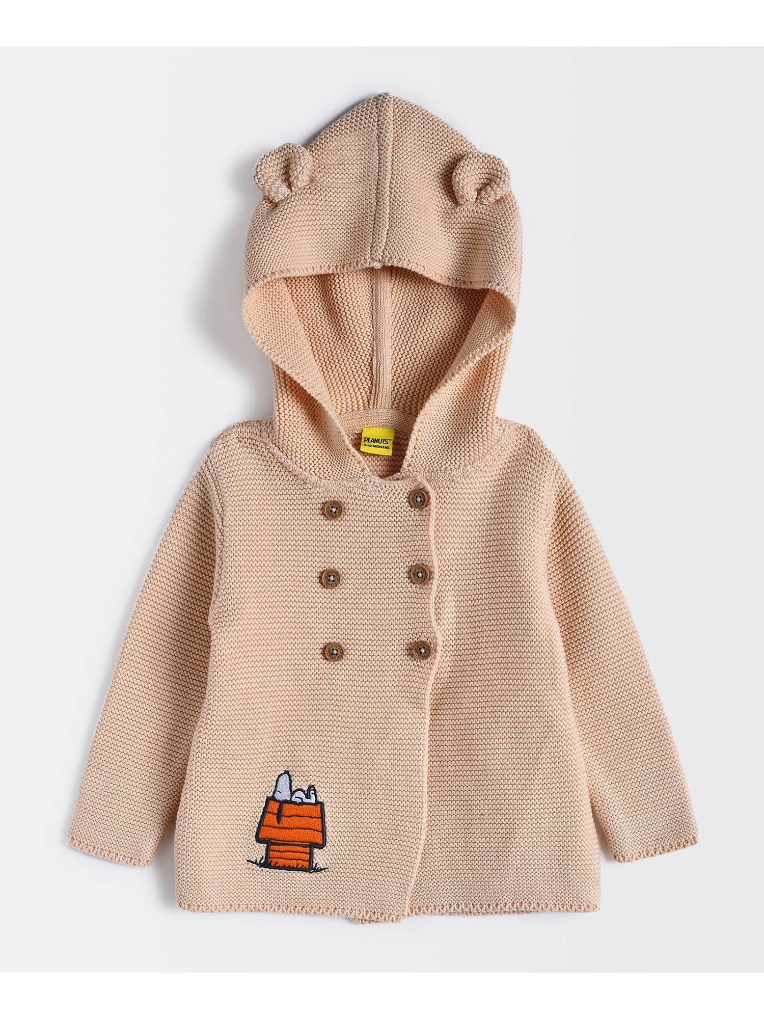 solid knitted full sleeve hooded cardigan for kids