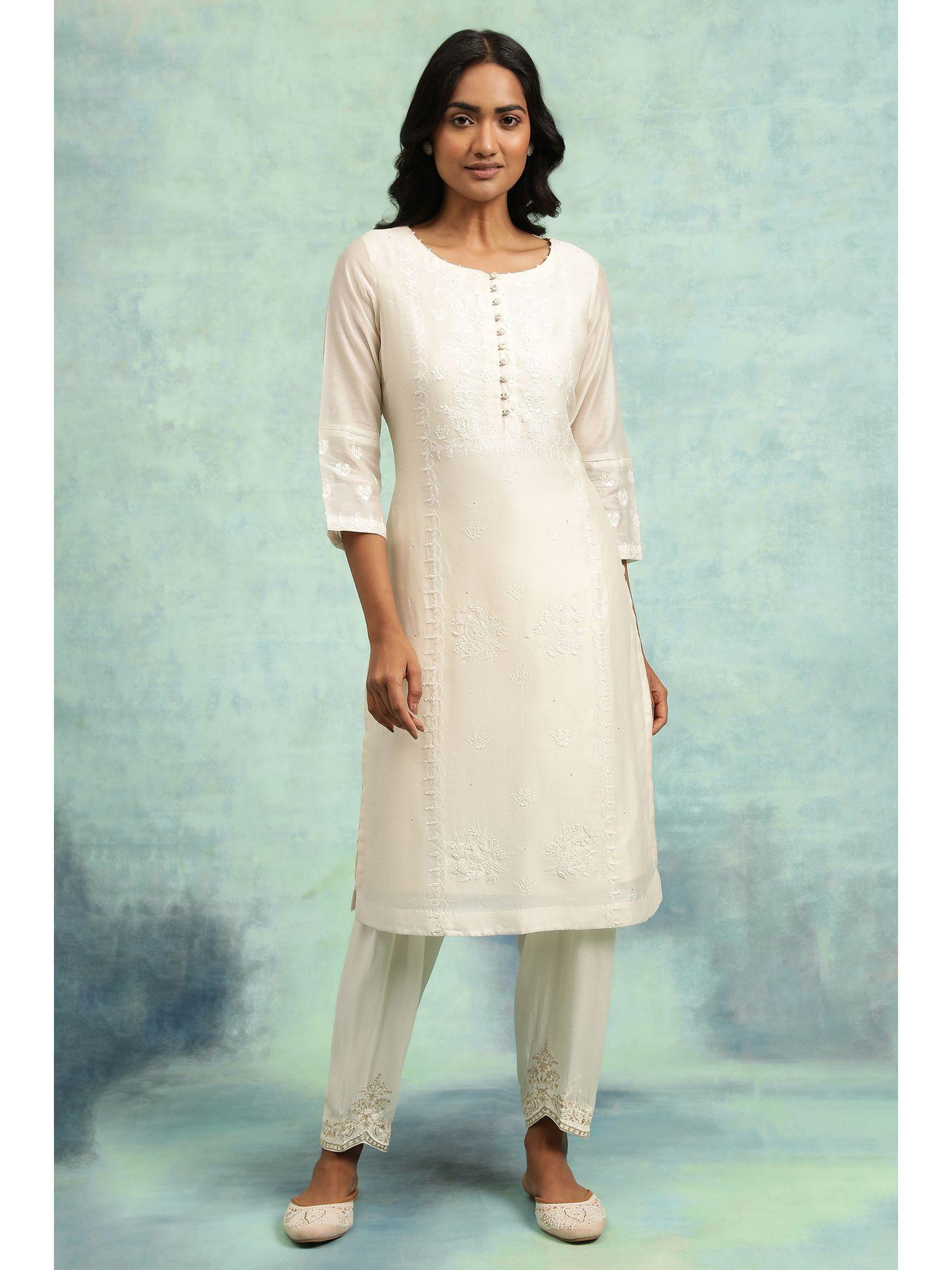 solid kurta - white