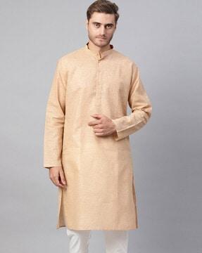 solid kurta with band collar