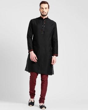 solid kurta with mandarin collar