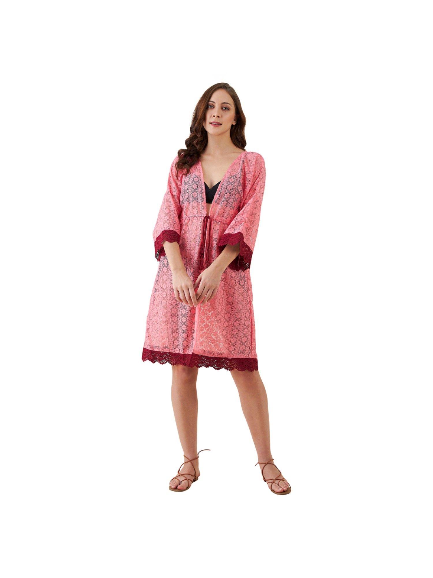 solid lace resort cover-up pink