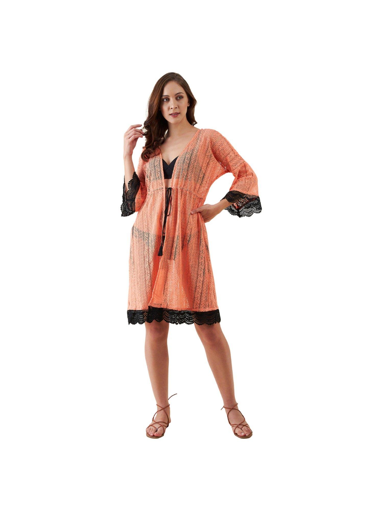 solid lace resort coverup coral