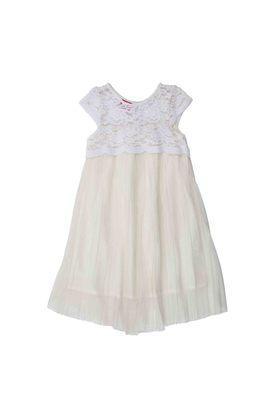 solid lace round neck girls casual wear dress - white