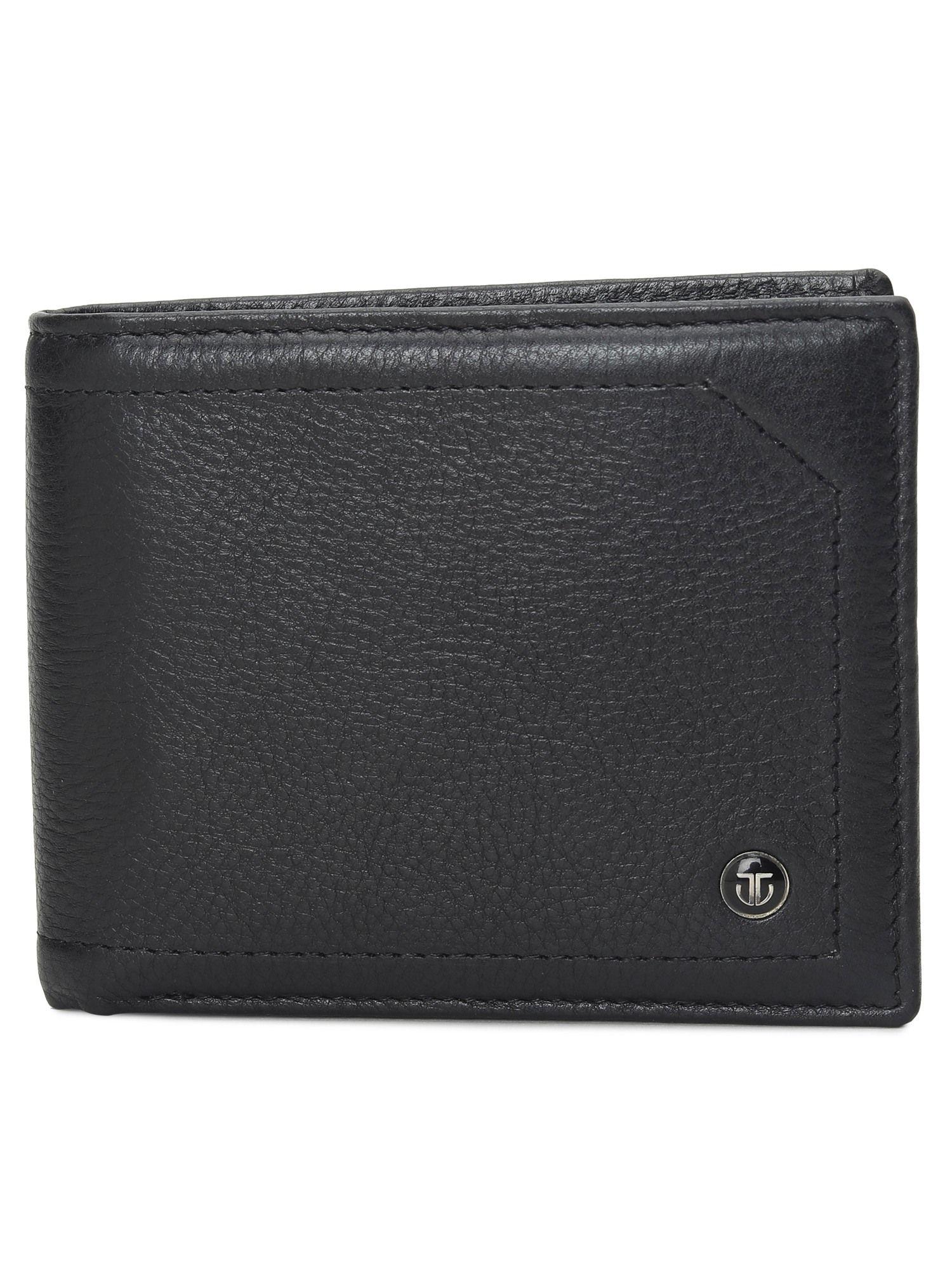 solid leather bifold wallet in color black