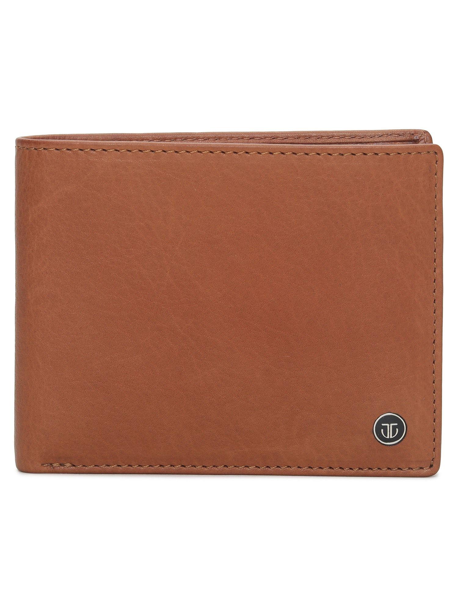 solid leather bifold wallet in color tan