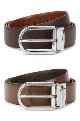 solid leather casual mens reversible belt - brown