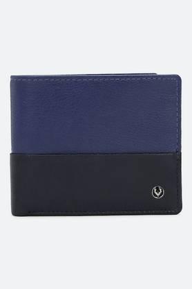 solid leather men casual two fold wallet - blue