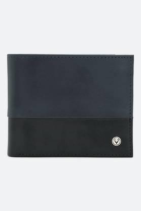 solid leather men casual two fold wallet - navy