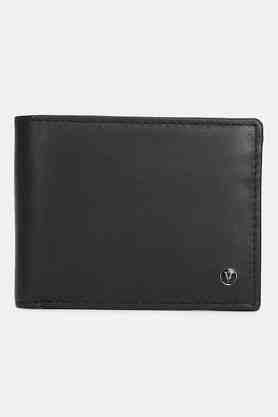 solid leather men formal two fold wallet - black