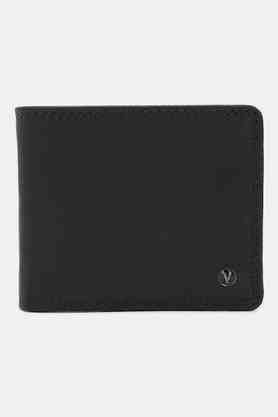 solid leather men formal two fold wallet - black