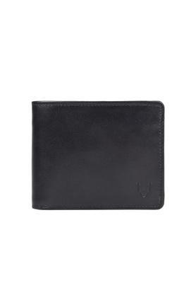 solid leather mens casual bi fold wallet - black