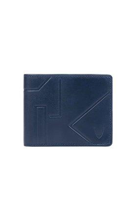 solid leather mens casual bi fold wallet - mid blue